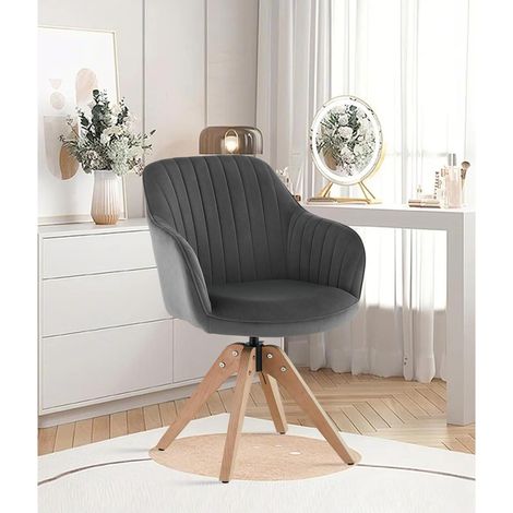 Fauteuil pivotant 360° en velours gris avec pieds en bois massif (1/5)