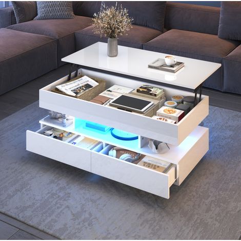 Tavolo salotto alzabile con LED e cassetti 100x50 OKMYHOME (1/5)