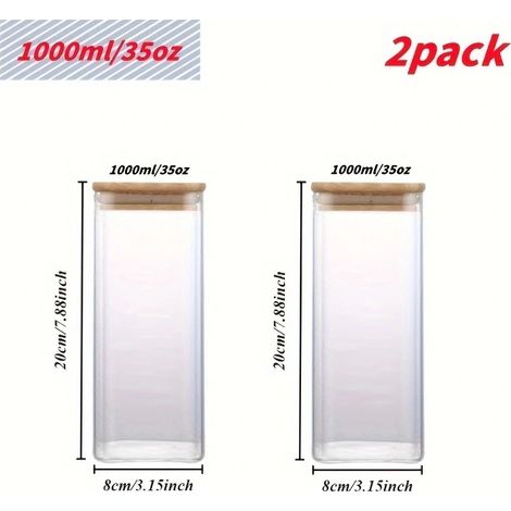 (Lot de 2 bouteilles - 1000 ml) Bocaux de conservation en verre avec couvercles en bambou, bocaux de cuisine hermétiques (1/3)
