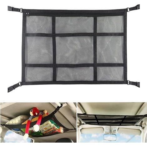 78 x 53 cm,Filet de rangement pour plafond de voiture,  boucle en D réglable, organiseur de rangement pour toit de voiture, camion, SUV, voyage, voyage, camping, accessoires d'intérieur
