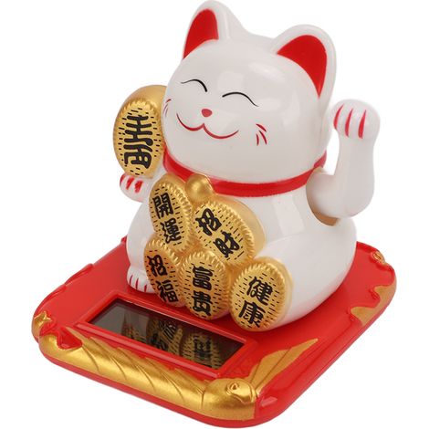 Chat Solaire Mini Porte-Bonheur - Maneki Neko Blanc pour Voiture, Bureau, Chambre - Cadeau Mignon et Durable (1/5)