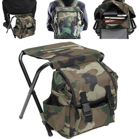 Chaise de pêche portable, rangement sac à dos, design compact, Vert armée (1/2)