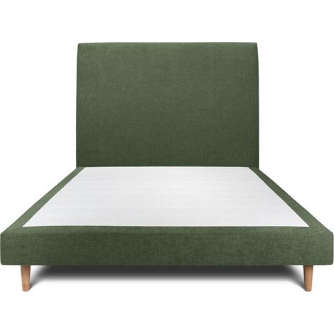 Lit 150x200cm avec tête de lit tapissier tissu et sommier tapissier vert - Hauteur totale : 29cm (1/5)