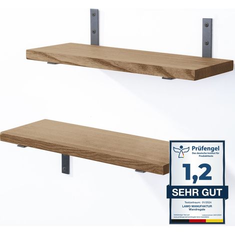 LAMO Manufaktur 2 Stück Wandregal Holz 2x 42cm Schweberegal Massiv 100% Echtholz Hängeregal für Wohnzimmer, Schlafzimmer, Küche, Büro, Badezimmer Wandregale SET 4 Gerade Farbe: Nussbaum (1/5)