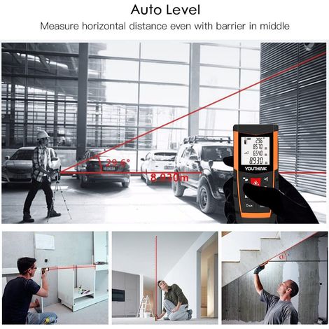 Télémètre laser numérique de 131 pieds avec niveau électronique et double mesure (1/5)