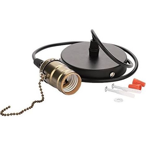 Support lampe E27 – suspension vintage – interrupteur à chaîne – montage plafond – or (1/5)
