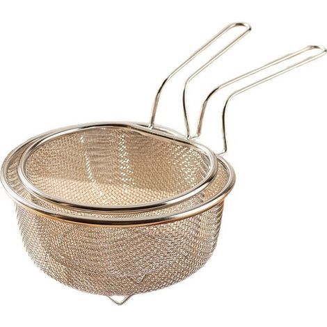 Colador de acero inoxidable, plateado, diámetro de 18 cm y 21 cm, juego de dos cucharas para pasta de cocina con malla fina (1/5)