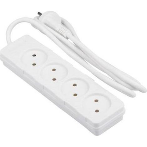 Multiprise électrique 4 prises, câble 1,5 m, blanche (1/2)