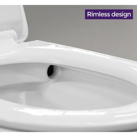Elliss Round Back to Wall Rimless Toilet Pan With Soft Close Seat + WRAS Approved Concealed Cistern (1/5)