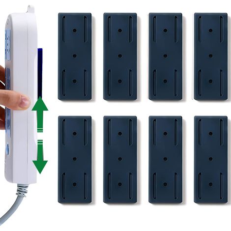 8 Pcs Support de Douille Adhésif sans Poinçon, Support de Multiprise Auto-Adhésive, Fixation Multiprises Murale idéal pour l'organisation électrique d'un Bureau de Cuisine (Bleu foncé) (1/5)