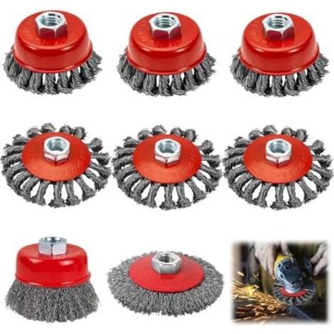 Lot de 8 brosse metallique meuleuse m14 pour meuleuses d'angle, brosse metallique disqueuse m14 ，80 mm et brosse métallique flexible 120 mm, pour rouiller, polir, meuler