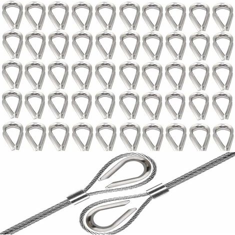 50 Pièces Cosses Coudre Cosse de Câble en Acier Inoxydable Ø3mm en Acier Inoxydable A4 V4A Qualité Industrielle Résistant à L'eau de Mer et à Lacide Cosse Coeur pour Cosses de Câble Métallique (1/5)
