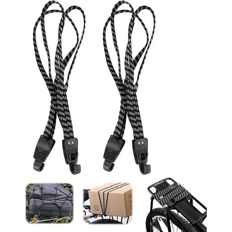 Dailygoody Fahrradgurt Elastischer Gepäckgurt Einfache Befestigung Schwarz Seil mit Haken Für Fahrrad und Motorrad 2er Pack (1/5)