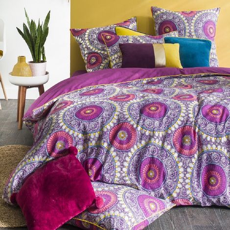 Parure de lit 2 personnes rosaces en satin 78 fils 260x240cm (1/4)