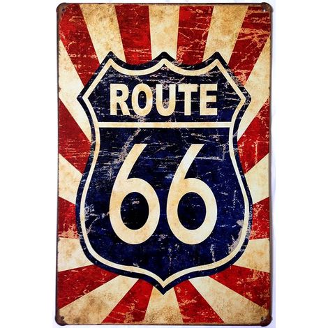 Plaque en métal style vintage avec inscription « Route 66 » (1/2)