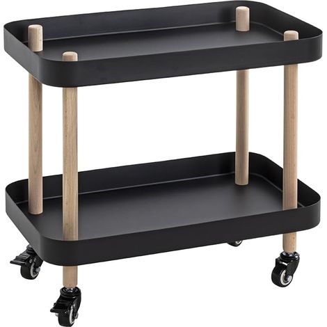Table d'appoint à roulettes en Bois Massif Naturel avec piètement en métal Noir, Table Basse, Table de Salon - Dimensions : L 50 x H 47 x P 30 cm Style : Moderne (1/5)