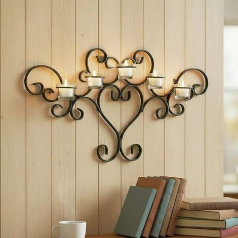 DanDiBo Wandteelichthalter Metall Schwarz Teelichthalter Wand Wandkerzenhalter 63 cm Palace Kerzenhalter Teelicht (1/5)