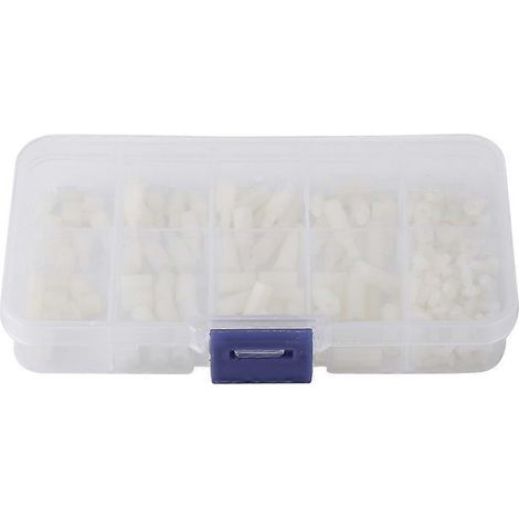 Sortiment mit 200 M2,5 Nylon-Sechskantschrauben und -muttern (Außen- und Innengewinde) in Kunststoffbox (1/4)