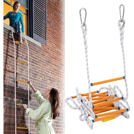 Échelle en corde ignifuge de 6 m - Échelle de secours pour balcon - Échelle de secours - Échelle de sécurité - Échelle de sécurité - Avec 2 mousquetons pour fenêtre principale, balcon, balustrade