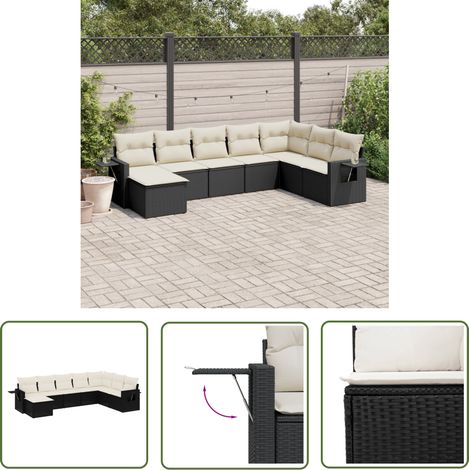 The Living Store 8-tlg. Garten-Sofagarnitur mit Kissen Schwarz Poly Rattan - Gartenmöbel - Outdoor Möbel - Rattan Gartenmöbel - PE-Rattan - Lounge Set (1/5)