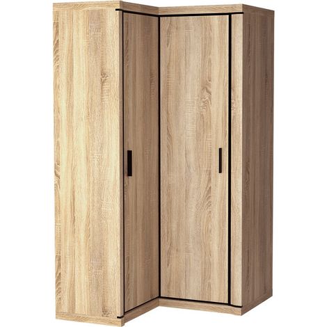 Mobilier1 – Armoire d'angle chêne Sonoma 192x114x100 cm – 2 portes avec charnières – 5 étagères – Optimisation espace pour rangement moderne
