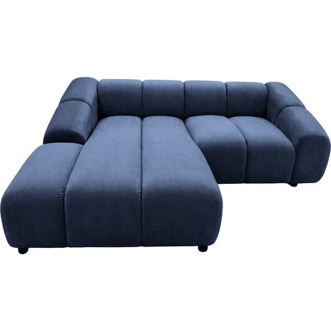 CANDICE - Canapé d'angle tissu velours 3 places Bleu Gauche (1/5)