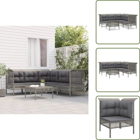 6-tlg. Garten-Lounge-Set mit Kissen Grau Poly Rattan - Garten Möbel - Loungesessel - Outdoor Möbel - Garten Lounge Set - Rattan Möbel (1/5)