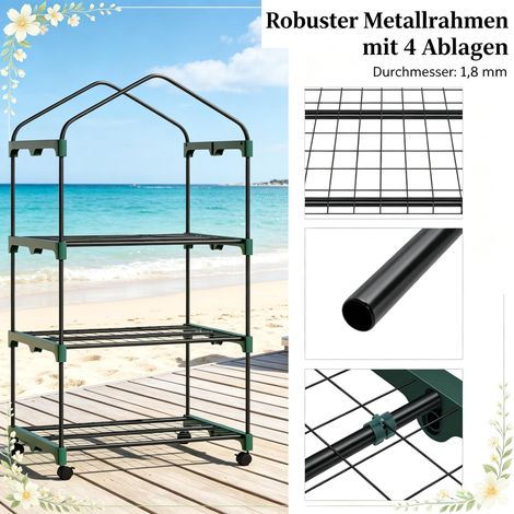 Petite serre de jardin avec étagères et roues - Serre à tomates avec porte enroulable pour un accès facile, mobile et pratique pour le jardin et le balcon (serre seule) (1/5)