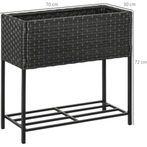 Jardinière style rotin polypropylène brun 70 x 30 x 72 cm avec pieds et étagère de rangement, cadre métallique résistant, hauteur ergonomique pour jardin, balcon et terrasse (1/5)