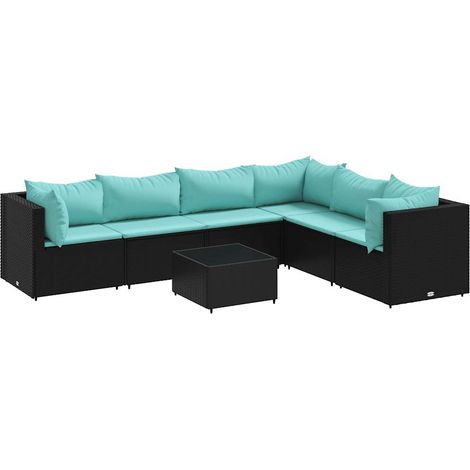 7-tlg. Garten-Lounge-Set mit Kissen Schwarz Poly Rattan vidaXL