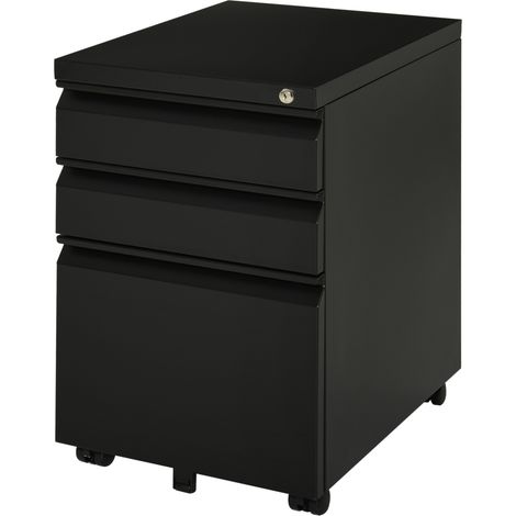 Caisson de bureau à roulettes avec 3 tiroirs en acier noir HOMVRA (1/5)