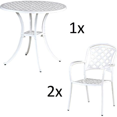 Inko 3-teilige Sitzgruppe Aluminium Guss weiß Tisch Ø 80 cm mit 2 Sesseln Tisch Ø80 cm mit 2x Sessel Capri (1/5)