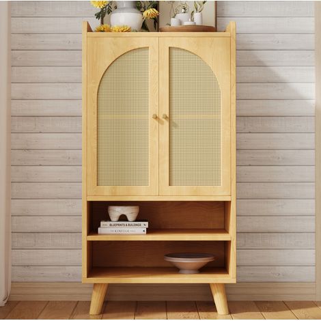 Buffet haut avec 2 portes en rotin et 2 niches ouvertes, 60 x 40 x 121 cm, naturel HAVRYA (1/5)