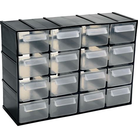 Unidad de almacenamiento en plástico L 221 x P 85 x H 156 mm con 16 cajones transparentes (1/4)