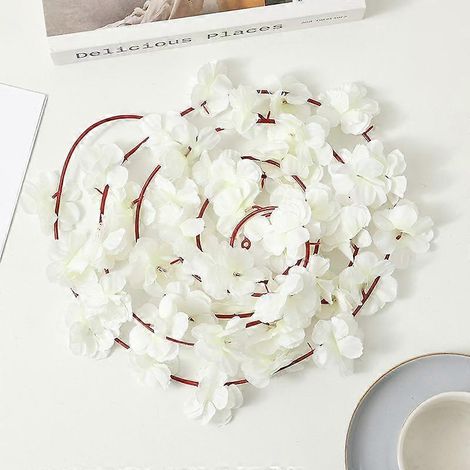 Guirlande florale de 2,5 m avec 45 fleurs de cerisier colorées, idéale pour la décoration de grenier, de plafond ou d'intérieur, pour mariage ou mariage.blanc (1/5)