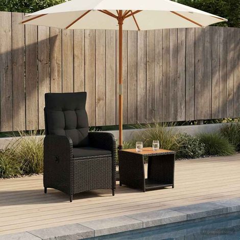 Set lounge da giardino reclinabile in polyrattan con tavolo e cuscino nero set da 2 - PANGIVO (1/5)