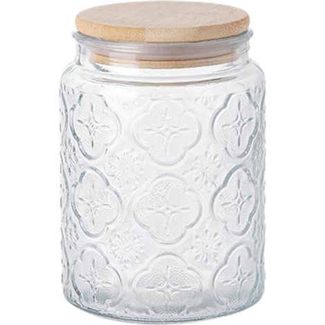 Bocal En Verre - Couvercle En Bois Avec Joint Etanche - Pour Conservation Aliments Cuisine - Lot De 4 (1/5)