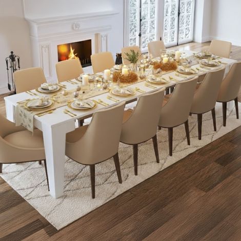 Consolle Allungabile Gizio, 12 Posti, Allungabile, Meccanismo Estensione Allunghe Centrali, 305.6x90x75.2h cm Bianco (1/4)