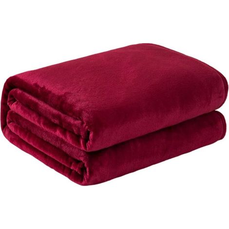 Couverture polaire douce et moelleuse pour lit ou canapé, plaid léger en flanelle, 127 x 152 cm, bordeaux (1/4)