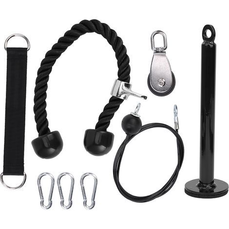 Set aus 8 Seilzügen und Seilen für mobiles Fitnesstraining, ideal zur Kräftigung von Armen und Trizeps. (1/5)
