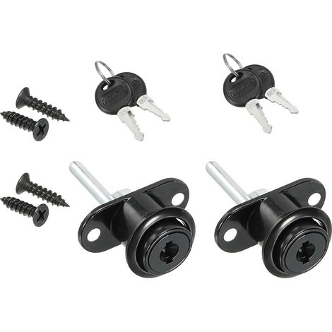 Serrures de tiroir 19 mm avec clés, lot de 2, en alliage de zinc, pour meubles, vitrines et placards. Clés disponibles. Couleur : noir.