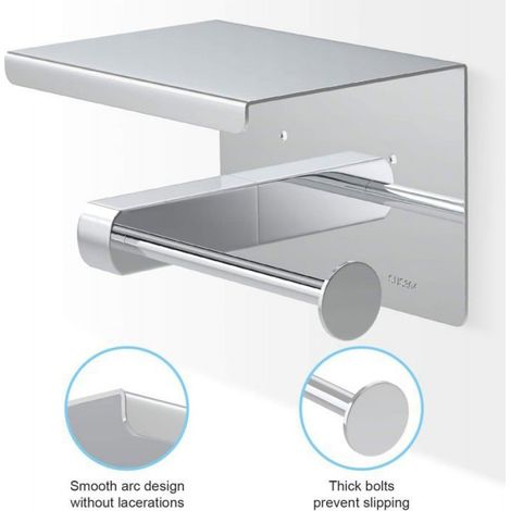 Porte Papier Toilette, Support Papier Rouleau sans Percage Derouleur Papier WC,Distributeur Papier avec Tablette,Acier Inox SUS 304 (1/5)