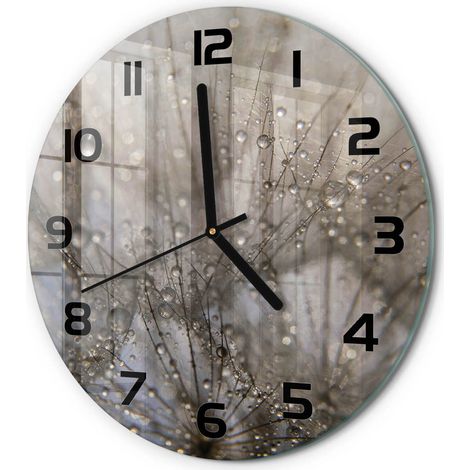 Horloge Murale Ronde Décoration Cuisine en Verre Trempé Silencieuse Moderne Graines de pissenlit fi 30 cm (1/5)