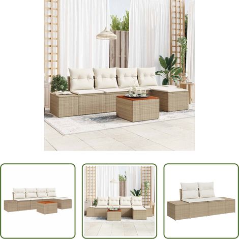 Terrassensofa - Gartensofa-set mit Kissen 6 pcs Beige Poly-Rattan (1/5)