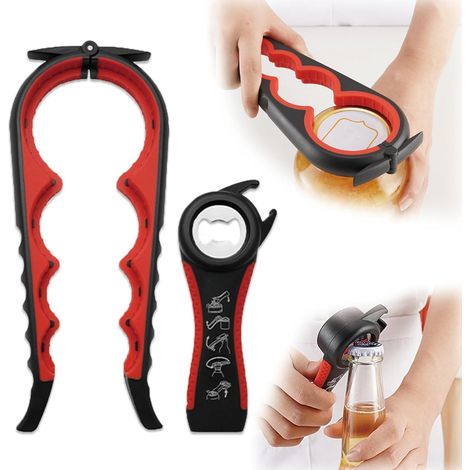 Lot de 2 ouvre-boîtes antidérapants pour ouvrir facilement les bouchons tenaces, les couvercles, les bouteilles, les ustensiles de cuisine pour les petites mains ou les personnes âgées, multifonction (1/5)