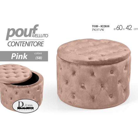 Pouf contenitore portatutto rosa apribile cm 60 x 42 h