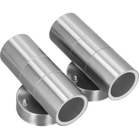2 appliques murales cylindriques étanches GU10 en acier inoxydable, éclairage LED vers le haut/vers le bas, pour jardin, villa, salon, 220-240 V, couleur acier inoxydable (1/5)