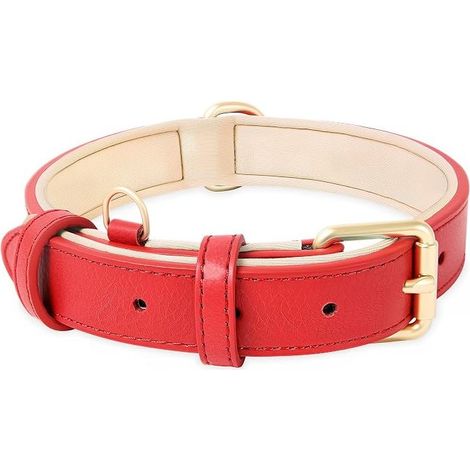 HEELE Leather Dog Collar, Adjustable Dog Collar, Soft Leather Cushion, New Colour, Padding for Small, Medium or Large Dogs, Red, XS (1/5)