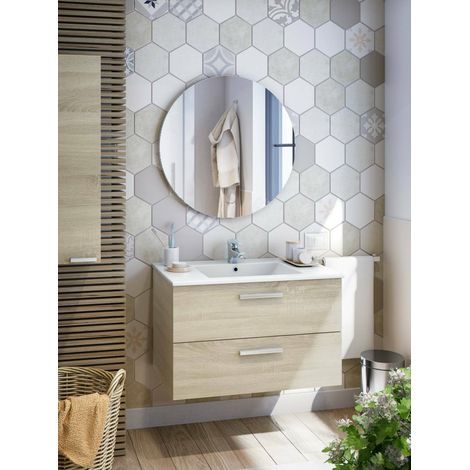 Dmora - Bajo el armario Felix, Mueble de baño, Contenedor de lavabo, Mueble fregadero, 80x45 h50 cm, Roble (1/5)