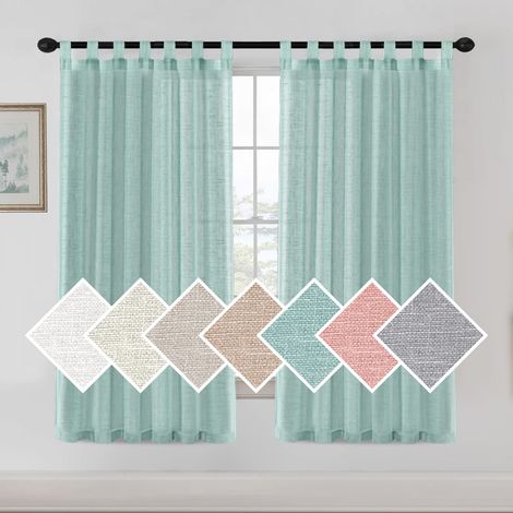 Rideaux en Lin Vert Lac Élégants 2 Panneaux 132 x 213 cm, Aérés à 7 Passants pour Chambre Salon Style Ferme (1/5)
